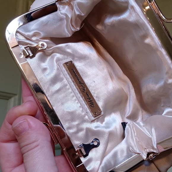 Women's VEGAN certified cream gold studded leather handheld 8×4½" clutch - Picture 6 of 12